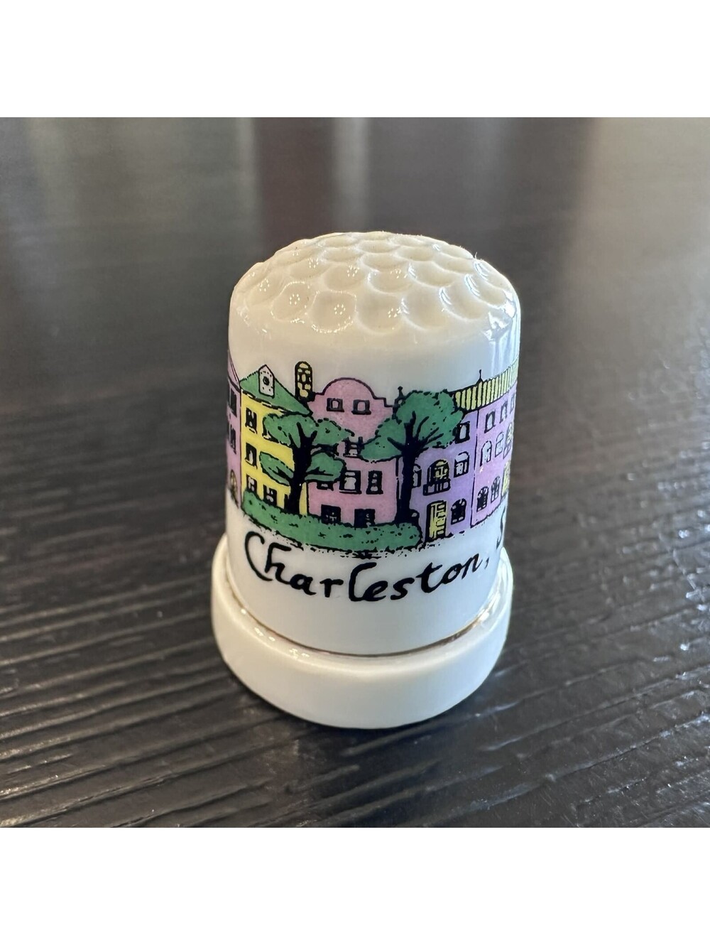 Vintage 1988 Charleston South Carolina Souvenir Thimble Colorful Houses CPC EUC